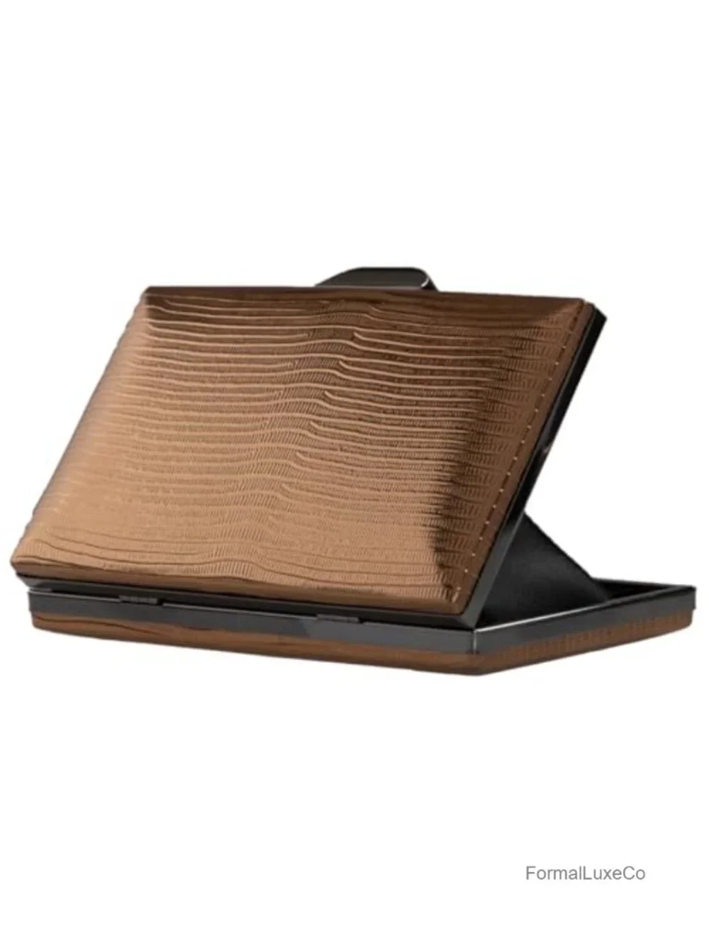 Metallic Hard Case Evening Party Clutch with Crossbody Chain